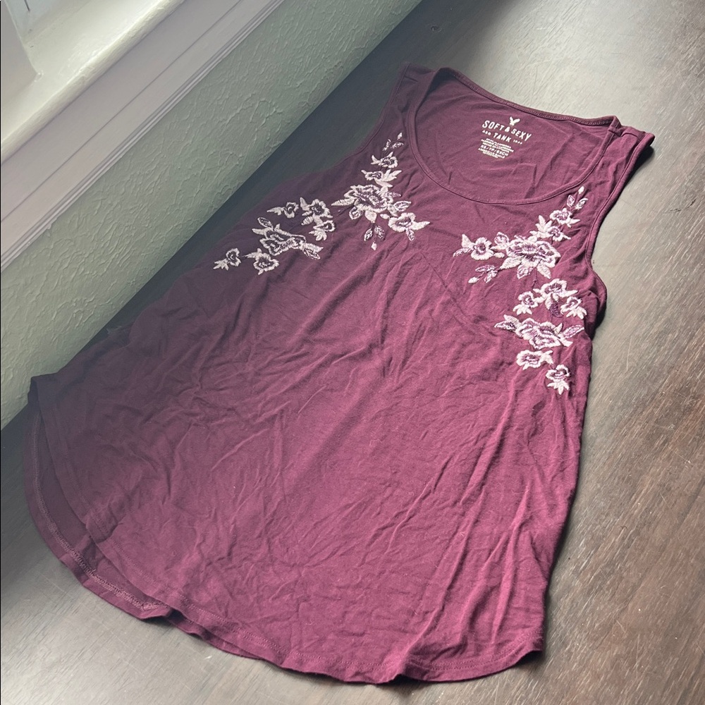American Eagle Outfitters Burgundy Floral Tank Top